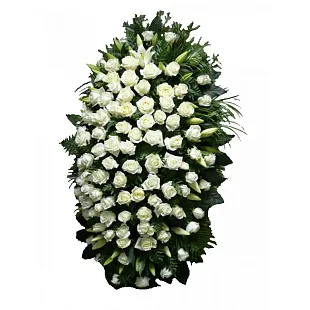 Ритуальный венок из живых цветов "Роза с лилией"