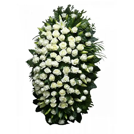 Ритуальный венок из живых цветов "Роза с лилией"